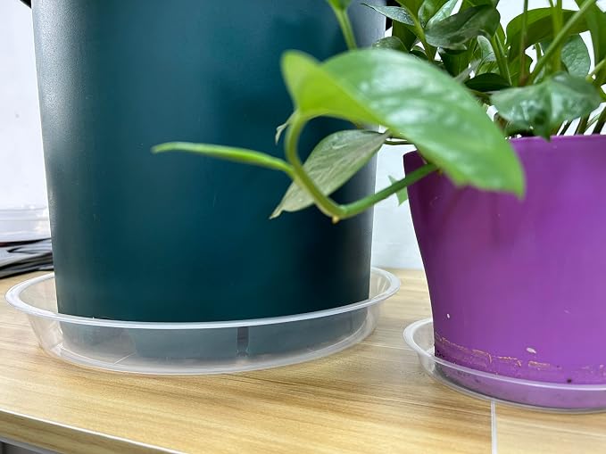 OUPSAUI 4 Pack Clear Plant Saucer 4 6 8 10 12 14 16 18 20 22 Inch Plant Trays for Pots, Plastic Extra Large Planter Saucers for Outdoors Indoors, Drip Catcher Water Tray for Plants (12 Inch)