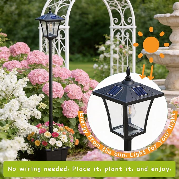 59" Solar Lamp Post Light,Outdoor Waterproof Solar Light Post with Planter,Garden Lights for Backyard, Pathway, Patio,Lawn, Driveway Decor