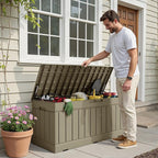 Devoko 78 Gallon Deck Box, Waterproof Resin Outdoor Storage Box for Outside and Patio, Outdoor Storage Bench Lockable for Patio Furniture, Garden Tools and Pool Supplies (Light Brown, 78 Gallon)