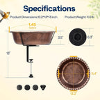 VIVOHOME Deck Mounted Bird Bath with Solar Fountain, Outdoor ABS Birdbath Bowl with Adjustable Metal Clamp, Solar Powered Pump for Railing, Fence, Balcony, 1.45 Gallons, Bronze