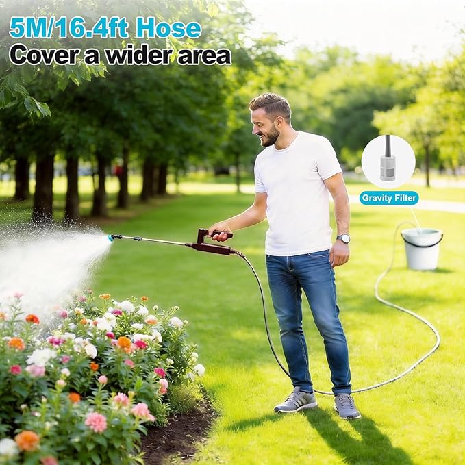 SideKing Electric Sprayer Wand, 3 Adjustable Pressures Battery Powered Garden Sprayer Wand with 31" Telescopic Wand, 16.4FT Hose, 4 Nozzles, Portable Water Sprayer for Lawn, Weed, Yard Care