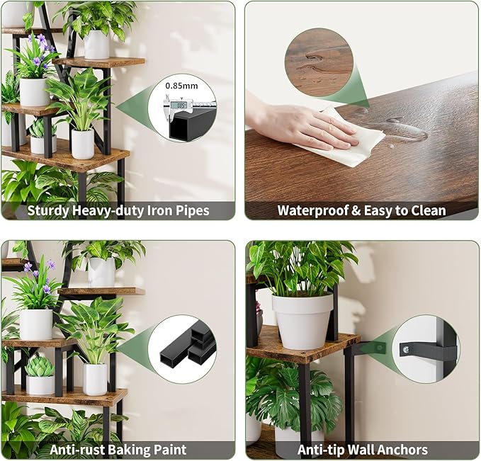 JUSTOGO Plant Stand Indoor with Grow Lights, 8 Tiered Tall Plant Shelf for Indoor Plants Multiple, 65" Large Corner Plant Stands, Metal Flower Holder Display Plant Rack for Living Room, Home, Patio
