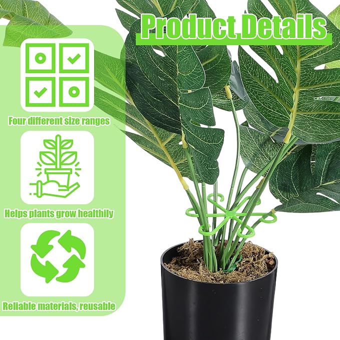 JJUNW 12 Pack Climbing Houseplant Stem Supports, Reusable Plastic Plant Stem Holders Hook Growth Accessories for Indoor Outdoor Plants (Green)
