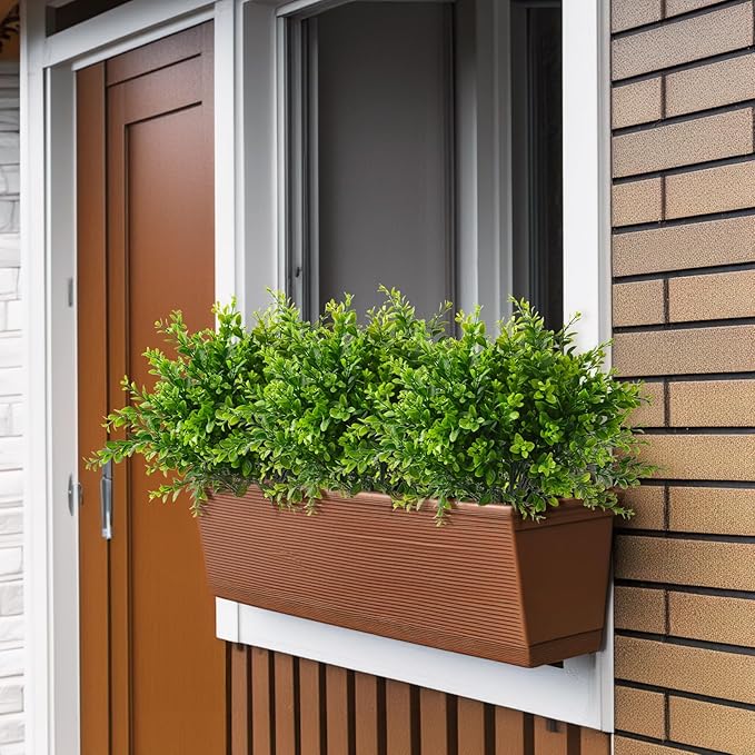 Artificial Plants Fake Greenery for Outdoor Spring Summer Decoration, 12 Bundles UV Resistant Realistic Faux Shrubs Stems No Fade Plastic Boxwood for Planter Garden Patio Balcony Porch Backyard Indoor