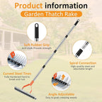 Thatch Rake -15 Inch Dethatcher Rake with Adjustable Handle, Efficient Steel Metal Rakes with Handle,Heavy Duty Thatching Rakes for Lawn,Garden, Yard