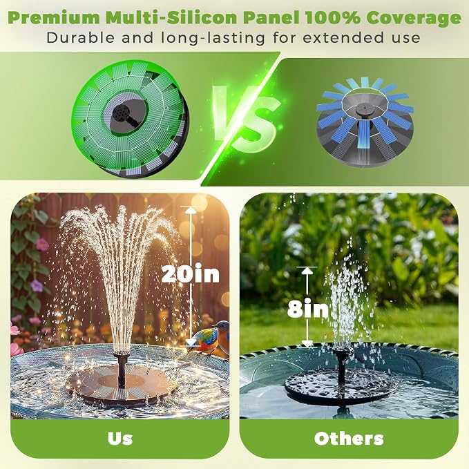 AISITIN 2.5W Solar Bird Bath Fountain Pump, Solar Fountain Pump for Bird Bath with 6 Nozzles, 6.7" Solar Powered Water Fountain Pump for Garden, Ponds, Pool, Fish Tank, Aquarium and Outdoor