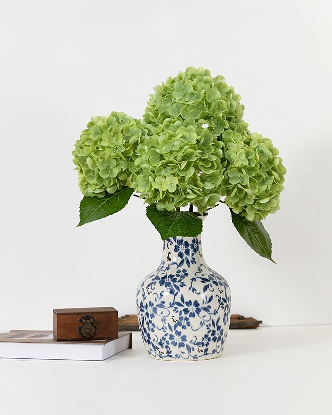DuHouse 5Pcs Large Hydrangea Artificial Flowers,20 inch Latex Real Touch Hydrangeas Lifelike Hydrangea Flower for Home Wedding Bouquets Centerpieces Party Living Room Outdoors Decoration(Green)
