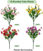 Artificial Flowers for Outdoor Fake Plants for Spring Decoration,Faux Eucalyptus Flowers for Planter UV Resistant Lifelike for Home Porch Garden (Yellow/Pink/Red/Light Purple)