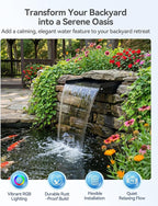POPOSOAP Pond Waterfall Kit with Colorful LED Lights & 1200GPH Pond Pump, APP & Remote Control, Auto Timer, Pond Waterfall Spillway with 9.8FT Corrugated Tube for Pool, Garden, Patio, Backyard-P46DC