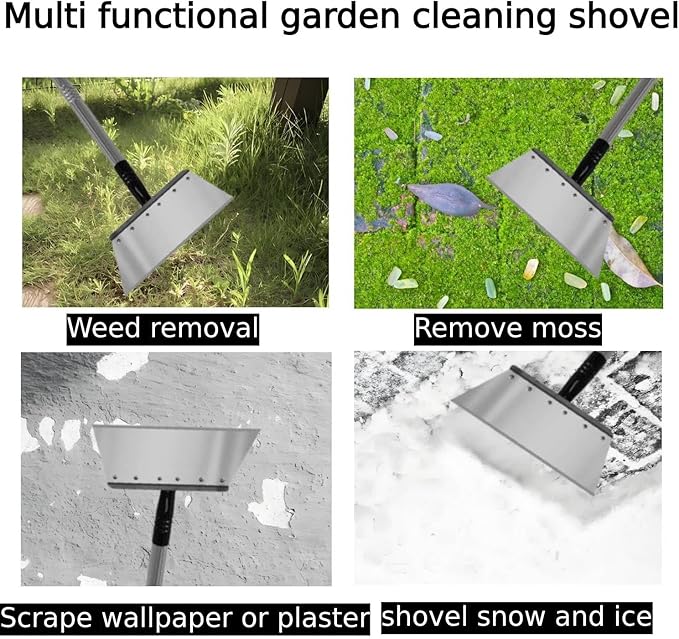 RISETEX Multifunctional Garden Flat Shovel，57" Heavy Duty Stainless Steel Cleaning Tool with Adjustable Handle for Weeding, Lawn Edging, Snow/Ice Removal & Digging, Durable Outdoor Spade & Scraper