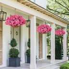 INSPRING Geraniums Artificial Flowers Hanging Basket for Outdoors Outside Spring Decoration, 8 Bundles Silk Flowers Fake Plants Look Real UV Resistant for Porch Home Patio Balcony Yard, Pink