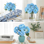 AGIRL 3 Bundles Blue Artificial Hydrangea Flowers for Outdoors, UV Resistant Lifelike Faux Flowers for Spring Indoor Outdoor Garden Patio Porch Balcony Home Decor Wedding Party Centerpieces