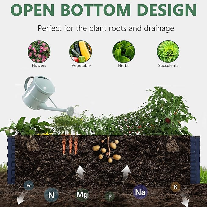 FOOWIN 4pcs 8x4x2ft Galvanized Raised Garden Bed, Planter Raised Garden Boxes Outdoor, Large Metal Raised Beds for Gardening, Garden Bed for Vegetables, Flowers, Herb,478 Gallon Capacity, Royal Blue