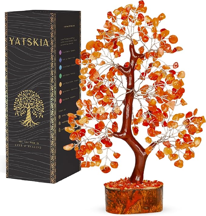 Carnelian Crystal - Gem Tree, Stone Tree, Crystal Tree for Positive Energy, Healing Crystals, Chakra Tree of Life, Gemstones and Crystals