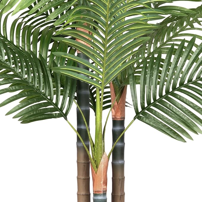 6ft Artificial Palm Tree Indoor Plant，Triple Faux Tropical Areca Floor Plant in Pot，Artificial Plants with Lifelike Leaves for Home Office Decor