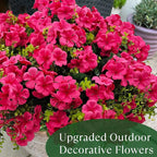 Artificial Geranium Flowers for Outdoor Decoration, 6 Bundles UV Resistant Silk Geranium Fake Plants Faux Flowers for Front Porch Garden Patio Window Box Outside Indoor Decor (Rose Red)