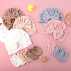 BQUBO Baby Turban Hats and Mittens Set Newborn Infant Hospital Hats Caps with Bows for Baby Boys Girls 0-12 Months