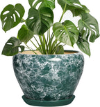 8 Inch Planter Indoor - Ceramic Plant Pots for Indoor Outdoor Plants, Round Flower Pots with Drainage Hole and Saucer, Modern Planter, Apartment Decor, Gifts for Plant Lovers, Bubble Green