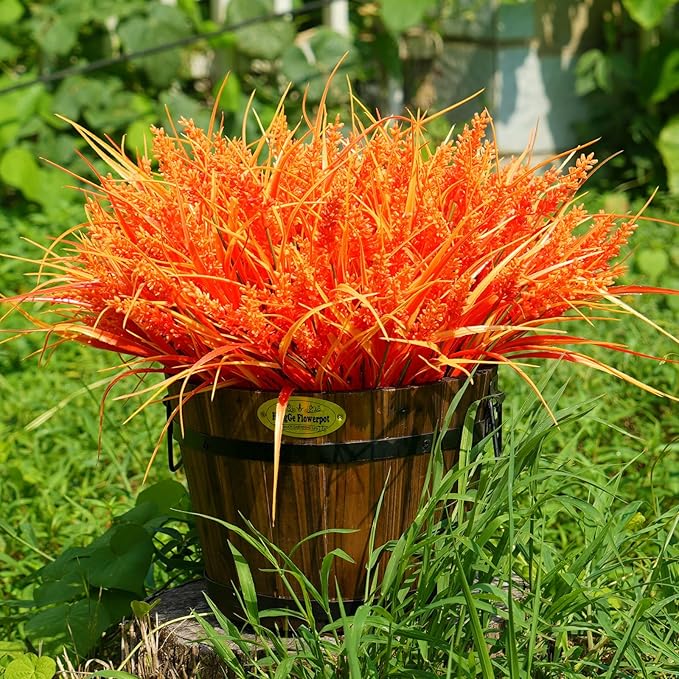 20 Bundles Artificial Plants Outdoor, UV Resistant Fake Flowers, Realistic Faux Lavender Shrubs for Porch Garden Window Box Home Decoration (Fall Orange-red)