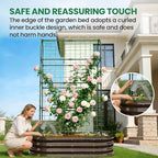 SUNYRISY Galvanized Raised Garden Bed with 71in Arch Trellis for Climbing Plants, Outdoor Planter Box with Climbing Net for Gardening Flowers Vegetables Fruits Herbs, Wood Grain