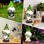 VChymm Flocked Solar Garden Gnomes Outdoor Statues-11.8‘’Outdoor Garden Decor-LED Outdoor Decor Light-Unique Housewarming Gifts Yard Art Sculptures for Patio Lawn Ornaments
