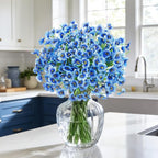Roberly 24 Bundles Artificial Flowers for Outdoors UV Resistant Silk Fake Flowers Faux Plastic Plants for Porch Garden Window Box Indoor Outdoor Spring Summer Home Farmhouse Decor, Blue