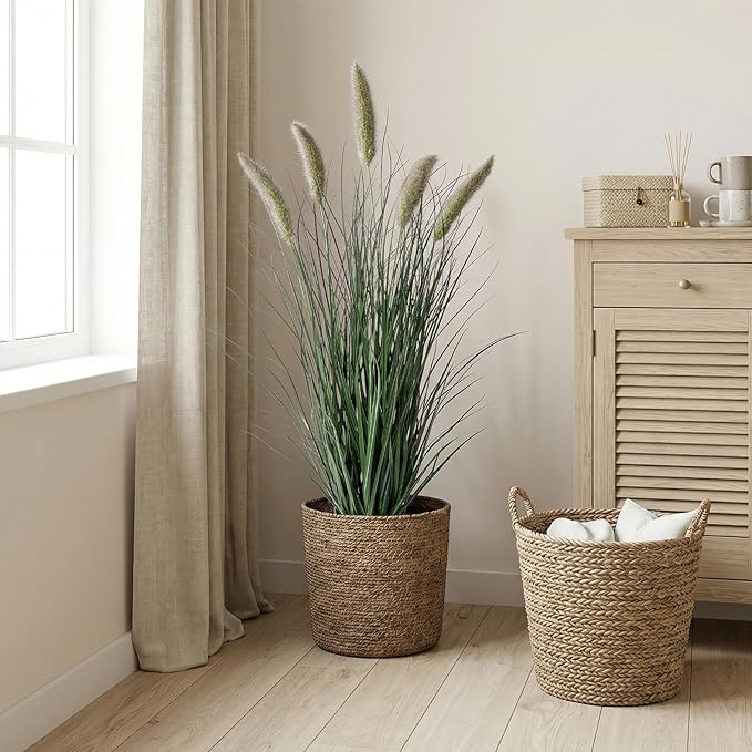 Artificial Cattail Reed Grass Plants Indoor,Faux Cattail Grass Plant Artificial Plant Grass Outdoor,Fake Grass Tall Green Onions Fake Plant, Living Room Kitchen Office Decor 36“ 1 PCS