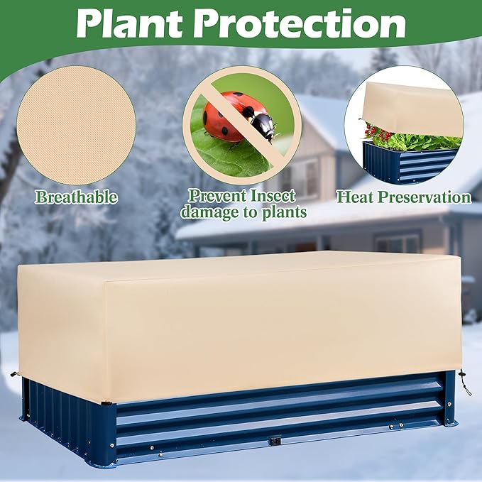 Plant Covers Freeze Protection 2 Pack with Elastic Drawstring, 3.54 oz/yd² Winter Cold Weather Frost Blanket Planter Box Cover for Raised Bed Outdoor Flowers Potted, 59 x 19.6 x 21.6 INCH