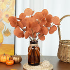 Der Rose 13.5" Fake Plants for Fall Bathroom Decor Autumn Artificial Eucalyptus Stems in Amber Glass Vase with Faux Water for Office Desk Accessories Home Table Fall Centerpiece Decor（Orange）