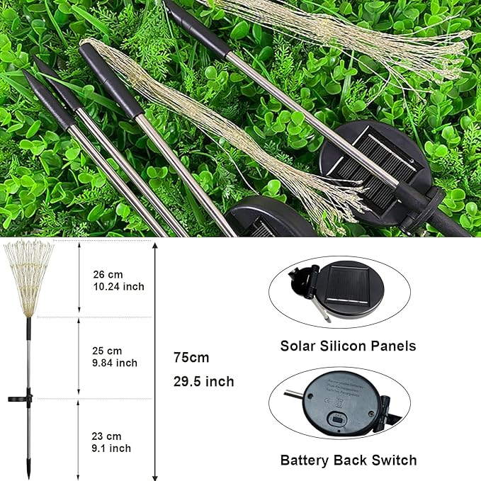 FOOING 8 Pack Solar Garden Lights Solar Firework Lights Waterproof, 200 LED String Light 2 Modes Twinkling Fairy Nightlight for Garden, Wedding, Party, Patio, Yard, Landscape Decoration, (Warm White)