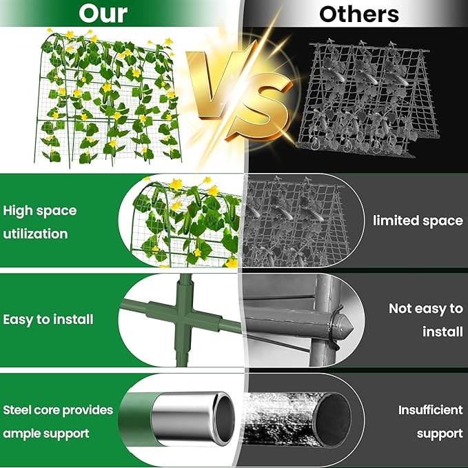 Cucumber Trellis for Raised Bed 64" L x 48" H, U-Shape Garden Trellis for Climbing Plants Outdoor, Metal Arch Trellis for Vegetables, Plant Support for Tomato Pea Zucchini Grape Flowers
