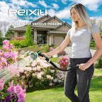 Non-Expandable Garden Hose 75feet, Flexible Water Hose with 10 Function Hose Nozzle, Lightweight, Tangle Free, Rust Proof for Yard (Black)