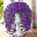 Artificial Hanging Flowers for Outdoors, 2 PCS 300 Blooms UV Resistant Morning Glory Faux Silk Vines, No-Odor Realistic Fake Plants for Garden Planter Porch Patio Decoration, Purple