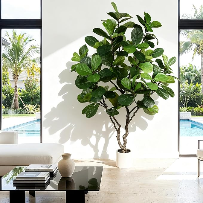 Fiddle Leaf Fig Tree 8ft - Extra Large Faux Fiddle Leaf Fig Tree with White Planter- Fig Tree with 108 Fiddle Leaves, Realistic Fiddle Leaf Fig Tree Artificial Indoor for Home Office Decor