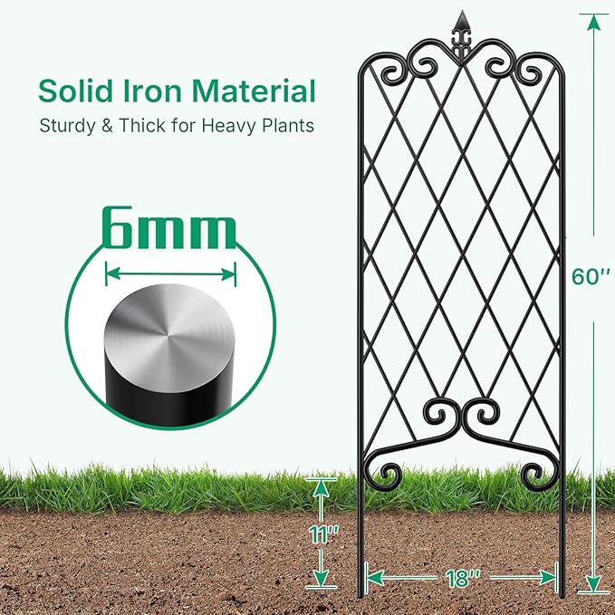 AMAGABELI GARDEN & HOME 2 Pack 60" x 18" Garden Trellis for Climbing Plants Outdoor Metal Rustproof Roses Trellis Potted Vines Vegetables Flowers Wire Lattices for Ivy Cucumbers Clematis Black