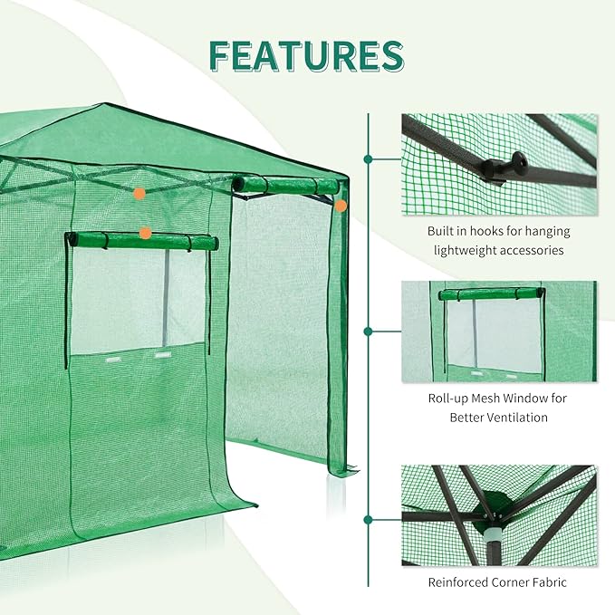 EAGLE PEAK 6x8 Portable Walk in Greenhouse, Pop Up Indoor Outdoor Greenhouse, Green House Kit with Zippered Roll-Up Doors and Windows, Side Door Design, PE Cover, Clear/Green