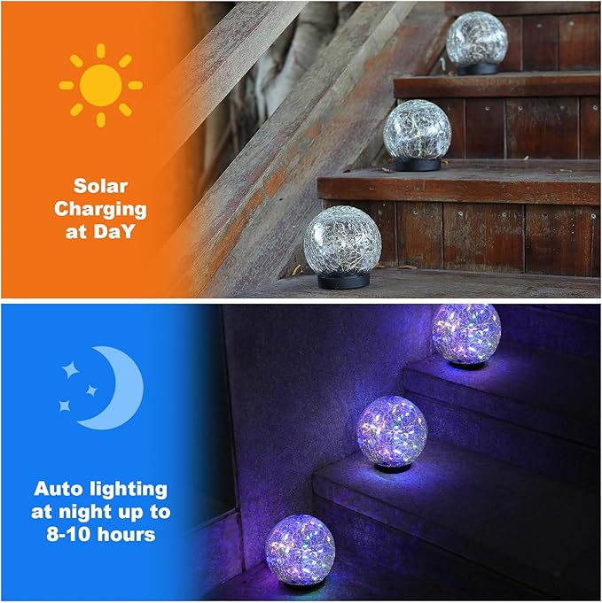 MLKNK Solar Globe Lights Outdoor Waterproof-Solar Balls-Solar Garden Lights-Orbs for Outside 6 Pack Cracked Glass Ball for Lawn Patio Yard Backyard Decorations