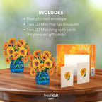 Freshcut Paper Pop Up Cards, Mini Sunflowers (Set of 2), 6 Inch Mini Sized Forever Flower Bouquet 3D Popup Greeting Card, Birthday Cards, Thank You Card, Blank Notecard & Envelope