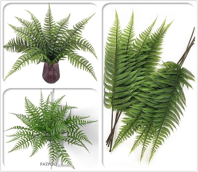 PASYOU Artificial Foliage Plants, Fake Plastic Grass Faux Shrubs Simulation Ferns Leaf Real Decoration for Indoor Outdoor Home Decor Garden Party Balcony Patio Planter Filler DIY - Fern Leaves 5 Pcs