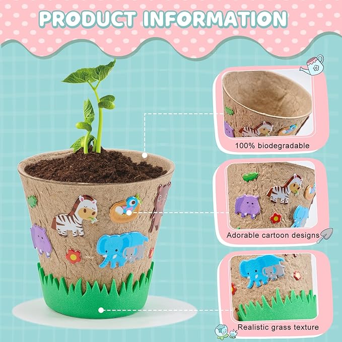 NNG 40 Set Garden Paper Pot Craft Kit,40Pcs Round Paper Mache Pots Peat Plant Pots with 400pcs Adhesive Foam Stickers & 40Pcs Pots Labels,Flower Plant Spring Craft for DIY Flower Planting