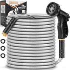 Garden Hose Metal 175FT, Stainless Steel Heavy Duty Water Hose With 10 Function Nozzle, No-Kink, Tough & Flexible, Sturdy and Lightweight, Rust Proof for Yard, Outdoor, RV