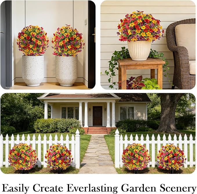 2 Set Artificial Violet Topiary Trees with Spike, UV Resistant Faux Shrubs Bushes Fake Greenery Plants Faux Flowers for Outdoor Indoor Front Door Home Decor