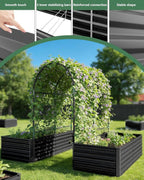 Raised Garden Bed with Arch Trellis for Climbing Plants,Galvanized Raised Garden Bed,Planter Boxes Outdoor for Vegetables Flowers Herb,269 Gallon Capacity Black