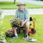 Goplus Garden Seat with Wheels, Rolling Gardening Stool with Adjustable 360° Swivel Seat, Tool Tray & Storage Basket, Extendable Handle, Outdoor Gardening Scooter, Garden Cart Workseat for Seniors