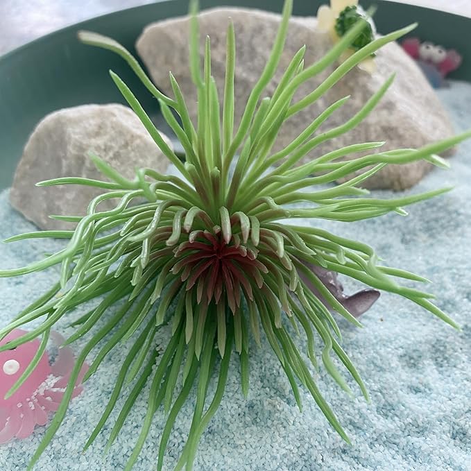 Mini Small Artificial Air Plants, Look Real Succulants Plant Faux Greenery Bromeliads for Garden Home Office Decoration (Green and Red)