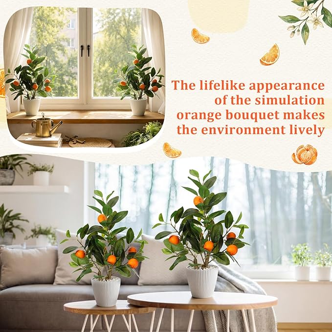 Suncalla 4 Pack Artificial Orange Potted Plants 19.7 Inches Fake Orange Tree Simulation Realistic Fruit Plant with Pot Faux Tree Indoor Decoration for Home Office Living Room Table Desk