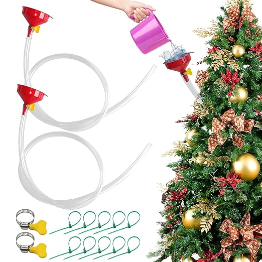 2 Sets Christmas Tree Watering Funnel, Reusable Christmas Tree Watering System with 5 Feet Hose and Funnel Convenient Xmas Tree Watering Device Plant Watering Tool for Indoor Outdoor Plants