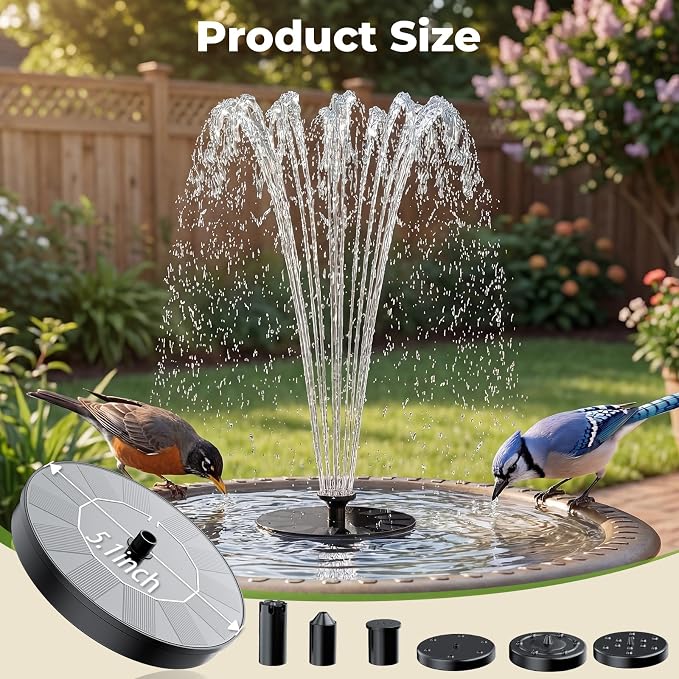 AISITIN Solar Fountain, Solar Bird Bath Fountains Pump with 6 Nozzles, 2026 Upgraded Free Standing Floating Solar Powered Water Fountain Pump for Bird Bath, Garden, Pond, Pool and Outdoor