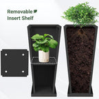 Metal Tall Planters 30inch Set of 2,Durable Taper Planter with Drainage Insert Shelve & Trays, Metal Outdoor Planter Box for Porch, Garden, Patio, Yard (Black)