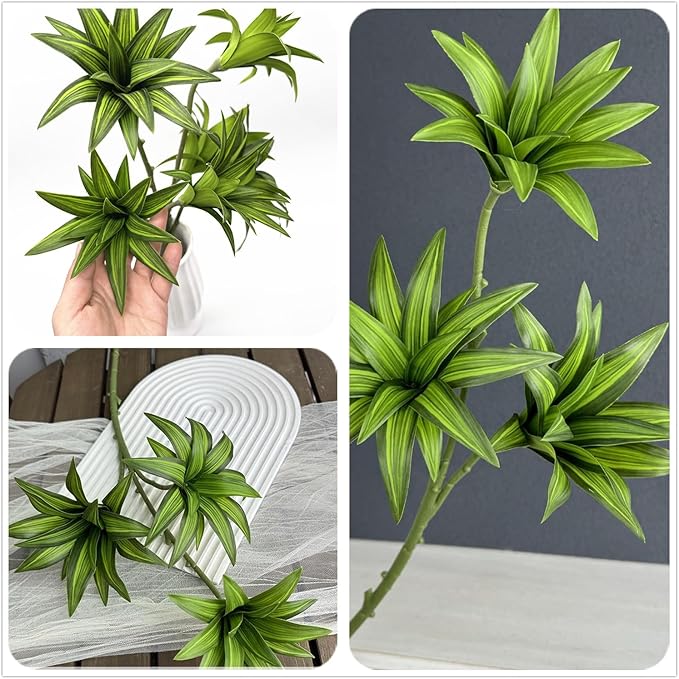 Fake Dracaena Reflexa Plant, Artificial Greenery Branches 18.5" Realistic Shrubs Plastic Stems Faux Leaf Plants for Indoor Outdoor Potted Wedding Party Office Planter Filler DIY Decoration Green 2 Pcs